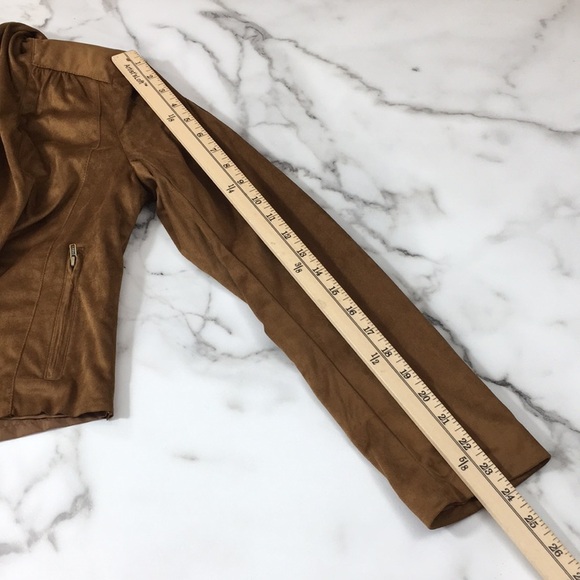 Boston Proper Brown Faux Suede Cropped Jacket Womens‎ 4 Wide Collar - Picture 11 of 11